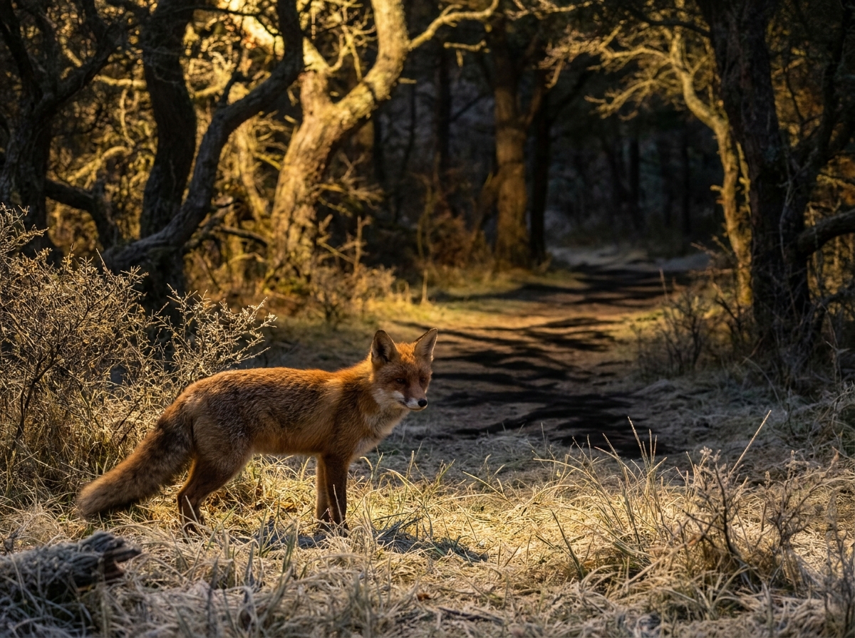Fox mission artwork showing Flick at a moonlit forest edge