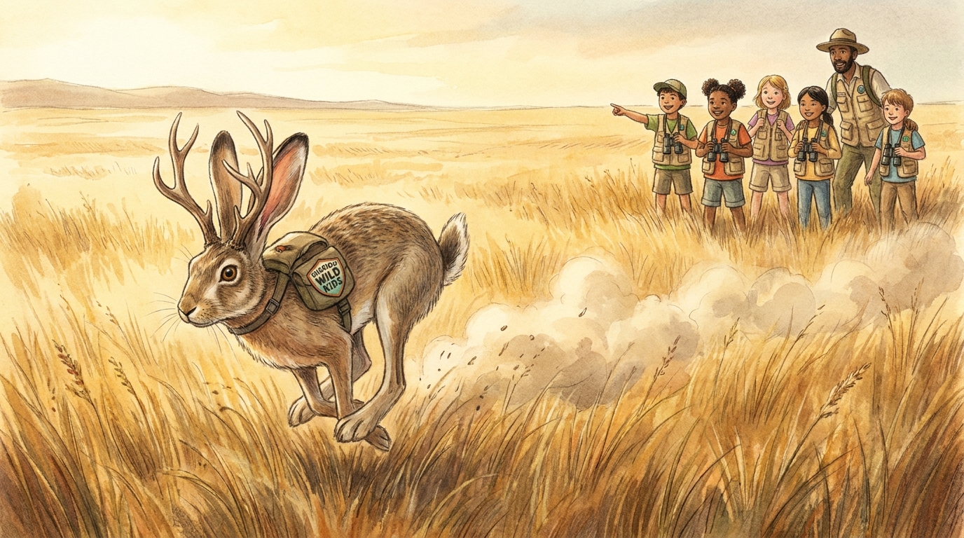 Jackalope mission artwork showing Jax racing across the prairie